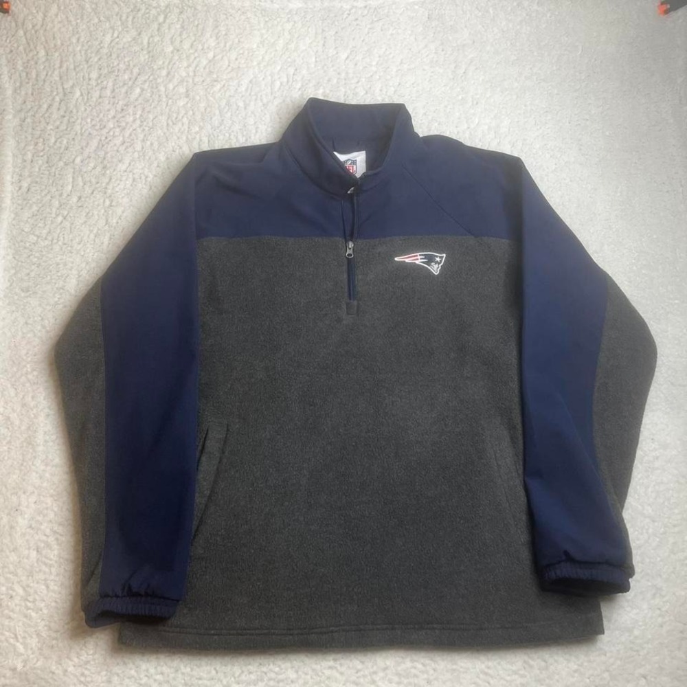 New England patriots mens‎ blue grey quarter zip jacket nfl pullover xl